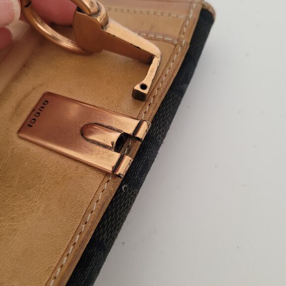 GUCCI Logo Canvas Leather Card Wallet Medium Monogram Bifold Black Unisex Fair - Picture 3 of 12